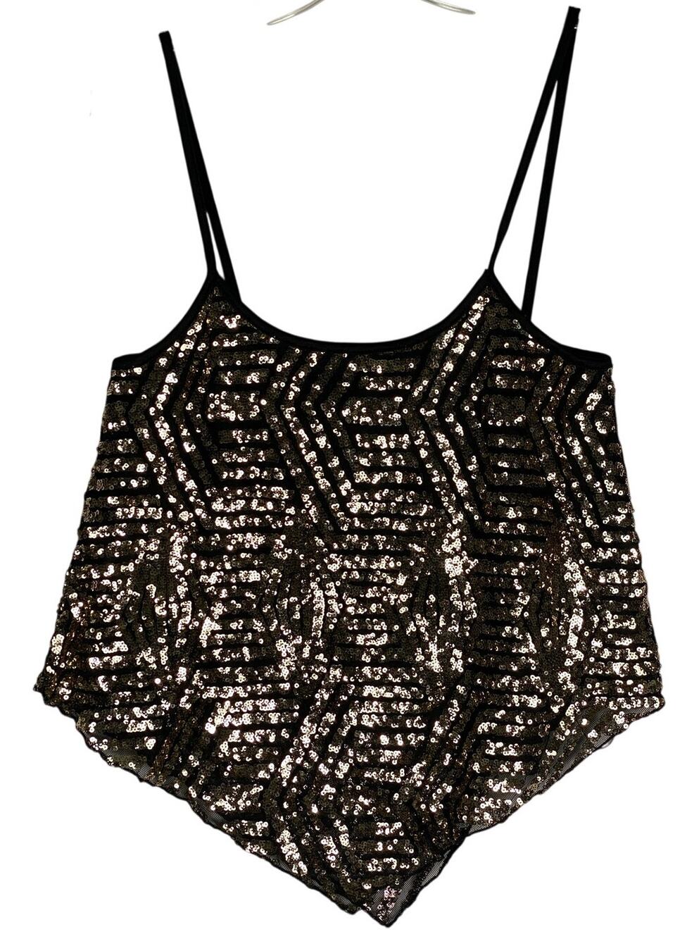 rue21 Black Gold Sequin Crop Top Womens M Geometric Party Club Y2K Festival